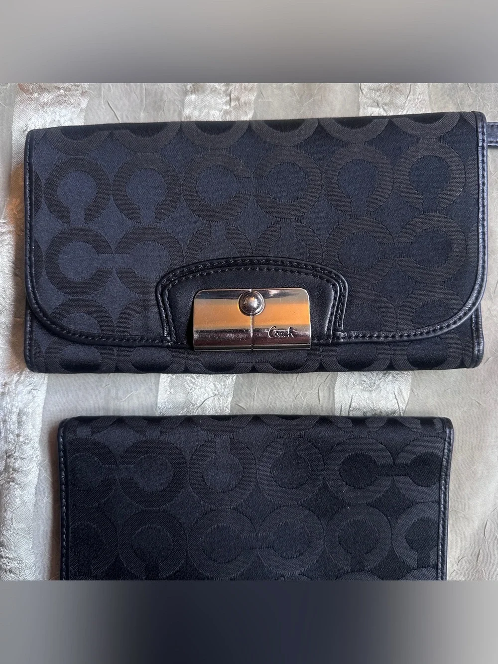 Y2K Coach Black Signature Canvas Wallet Set with Silver-Tone Hardware